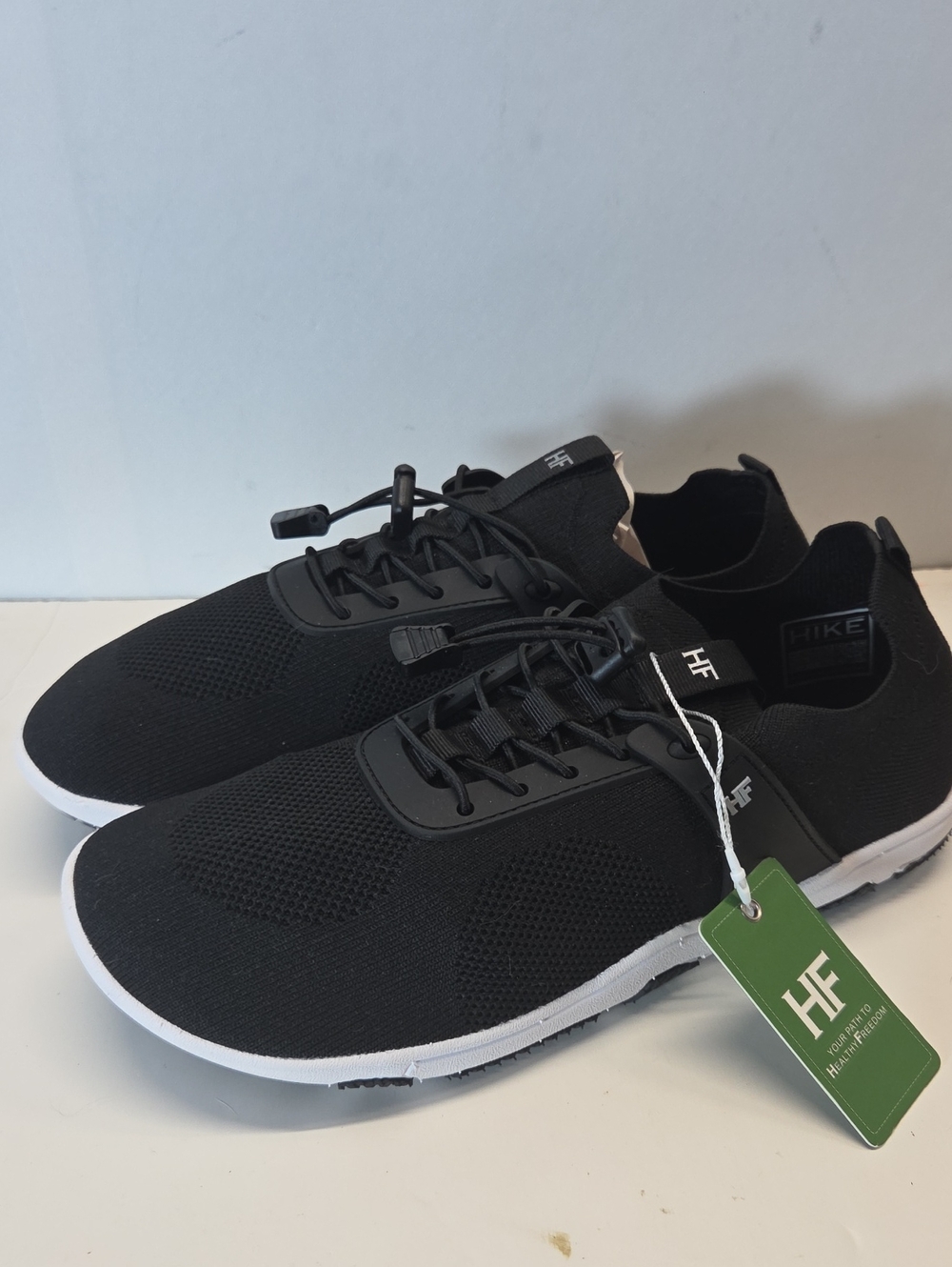 HF Women’s Black Knit Slip-On Sneakers with Toggle Lace Size 12 To 12.5
